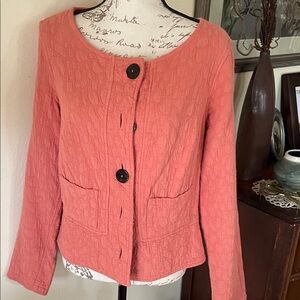 Women's Quilted Button-Front jacket in pinky coral.